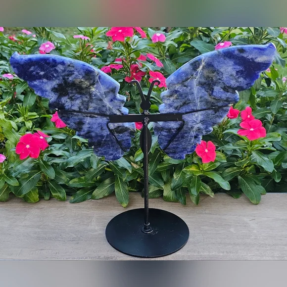 Sodalite Crystal Butterfly Wings on Stand - Picture 2 of 2